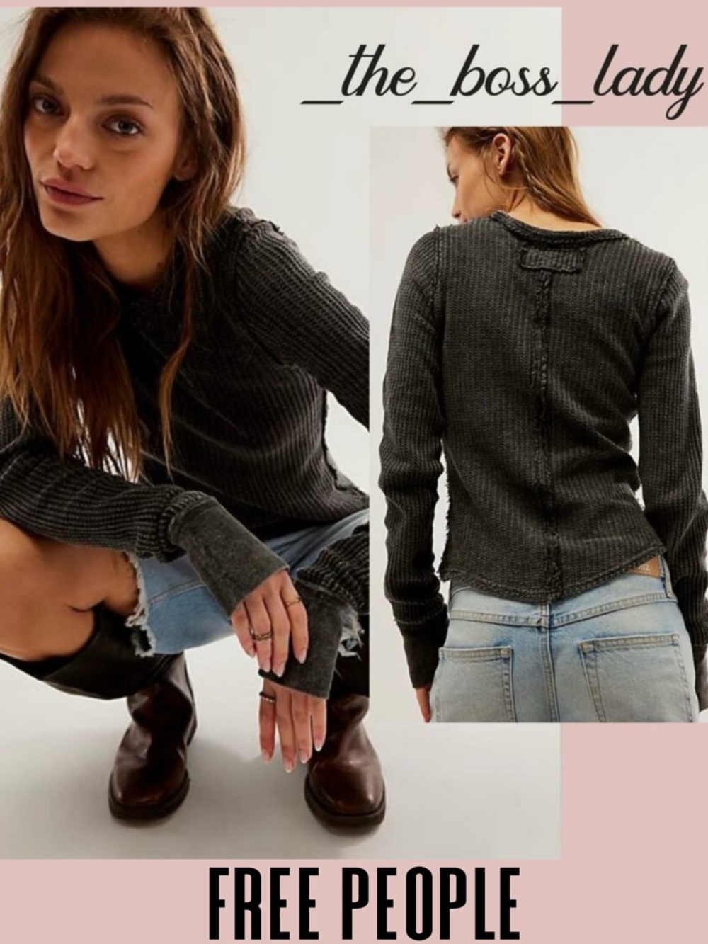 Free People top cozy waffle cotton casual long sleeves XS